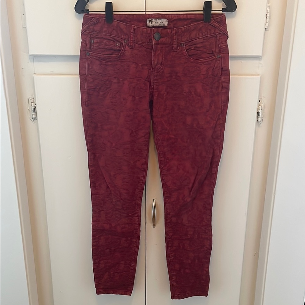 Free People Women's Red Brocade Jeans